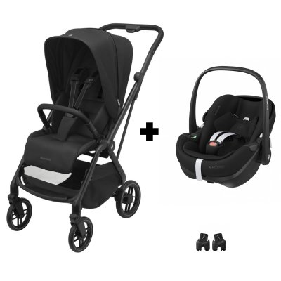 Poussette duo leona 2 + siège auto pebble 360 twillic black