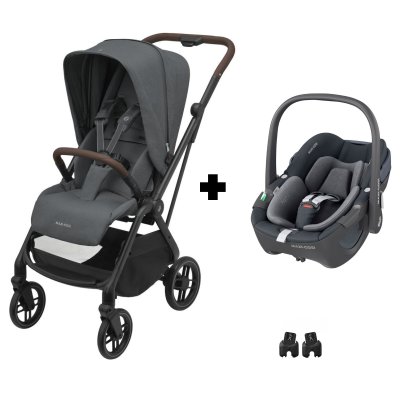 Poussette duo leona 2 + siège auto pebble 360 twillic graphite