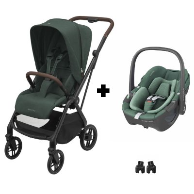 Poussette duo leona 2 + siège auto pebble 360 twillic green