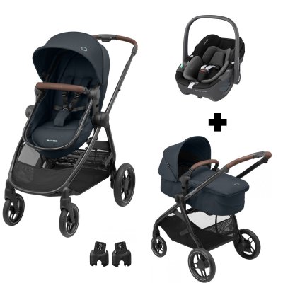 Poussette trio zelia 3 essential graphite + siège auto cabriofix i-size + nacelle