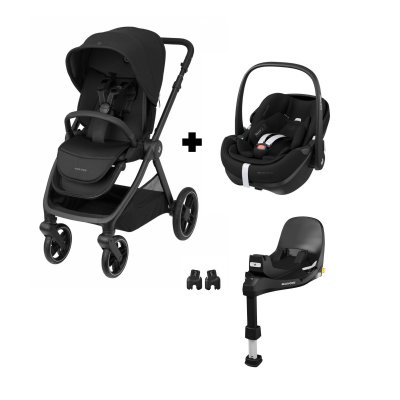 Poussette duo oxford + siège auto pebble 360 pro 2 twillic black + base familyfix 360 pro