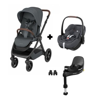 Poussette duo oxford + siège auto pebble 360 pro 2 twillic graphite + base familyfix 360 pro