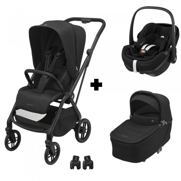 Poussette trio leona 2 + siège auto pebble 360 pro 2 + nacelle sense twillic black Maxi-cosi