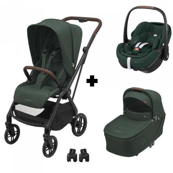 Poussette trio leona 2 + siège auto pebble 360 pro 2 + nacelle sense twillic green Maxi-cosi