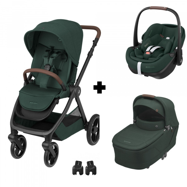 Poussette trio oxford + siège auto pebble 360 pro 2 + nacelle sense twillic green Maxi-cosi