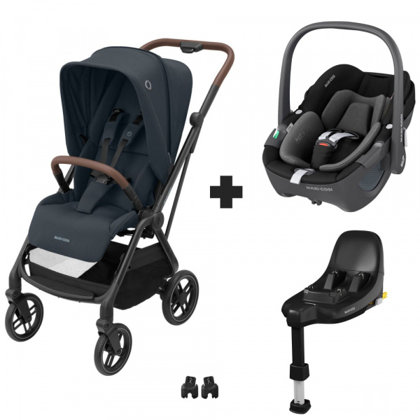 Poussette duo leona² graphite + siège auto pebble 360 essential black + base familyfix 360 Maxi-cosi