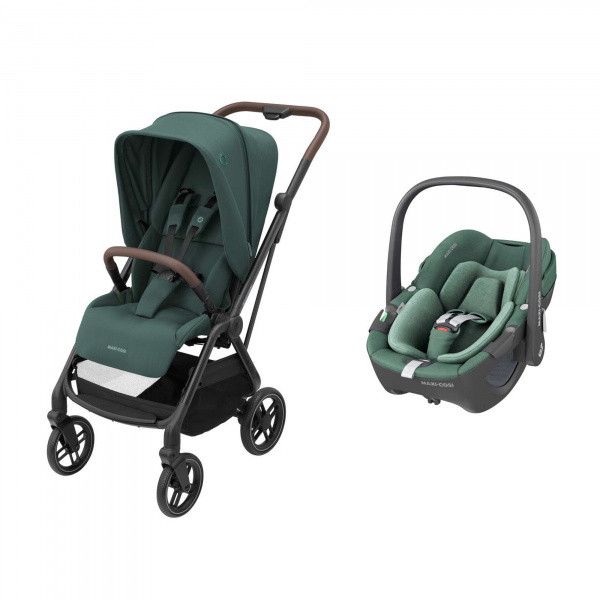 Poussette duo leona² + siège auto pebble 360 essential green Maxi-cosi