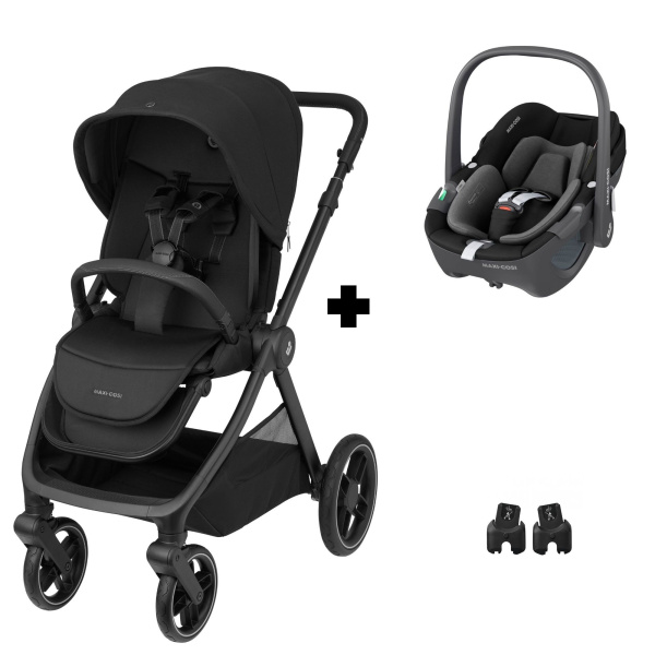 Poussette duo oxford twillic black + siège auto i-size pebble 360 essential black Maxi-cosi