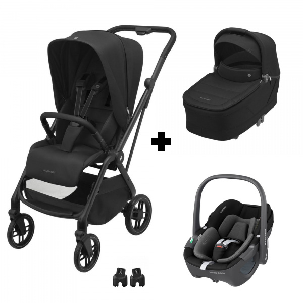 Poussette trio leona 2 + siège auto pebble 360 + nacelle sense black Maxi-cosi