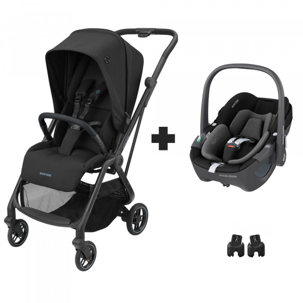 Poussette leona black + siège auto pebble 360 essential black Maxi-cosi