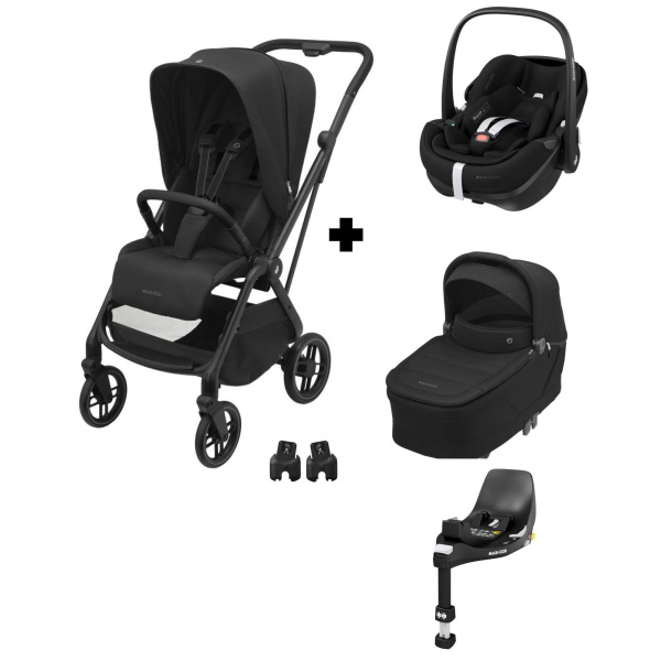 Poussette trio leona 2 + siège auto pebble 360 pro2 + nacelle sense twillic black + base family fix 360 pro Maxi-cosi