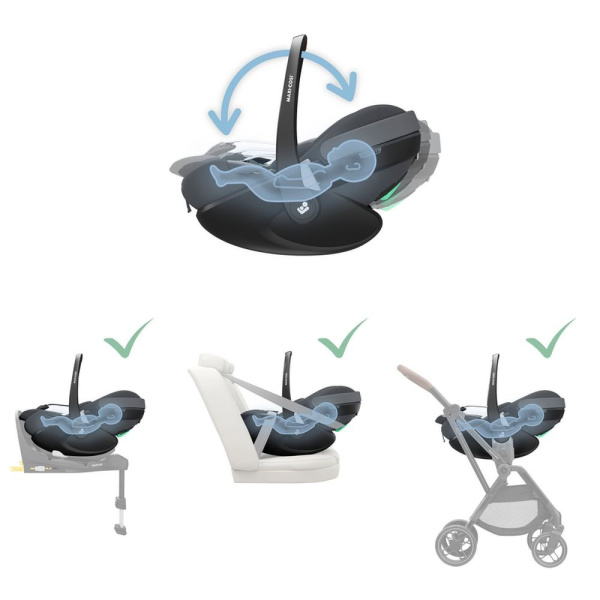 Poussette trio leona 2 + siège auto pebble 360 pro2 + nacelle sense twillic black + base family fix 360 pro Maxi-cosi