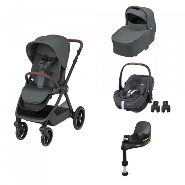 Poussette trio oxford + siège auto pebble 360 pro 2 + nacelle sense twillic graphite + base familyfix 360 pro Maxi-cosi