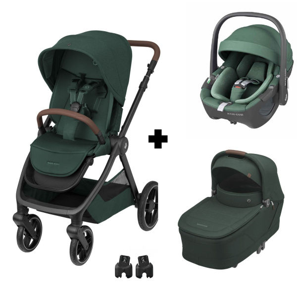 Poussette trio oxford + siège auto pebble 360 + nacelle sense twillic green Maxi-cosi