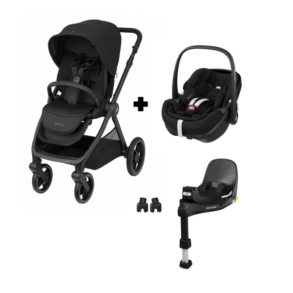 Poussette duo oxford + siège auto pebble 360 pro 2 twillic black + base familyfix 360 pro Maxi-cosi