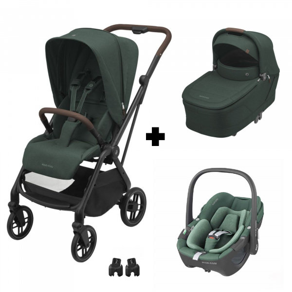 Poussette trio leona 2 + siège auto pebble 360 + nacelle sense green Maxi-cosi