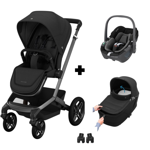 Poussette trio fame + siège auto pebble 360 + nacelle fame black Maxi-cosi