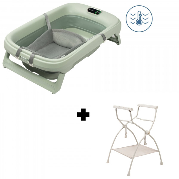 Baignoire indigo plus + insert nouveau-né sage green + support de baignoire Maxi-cosi