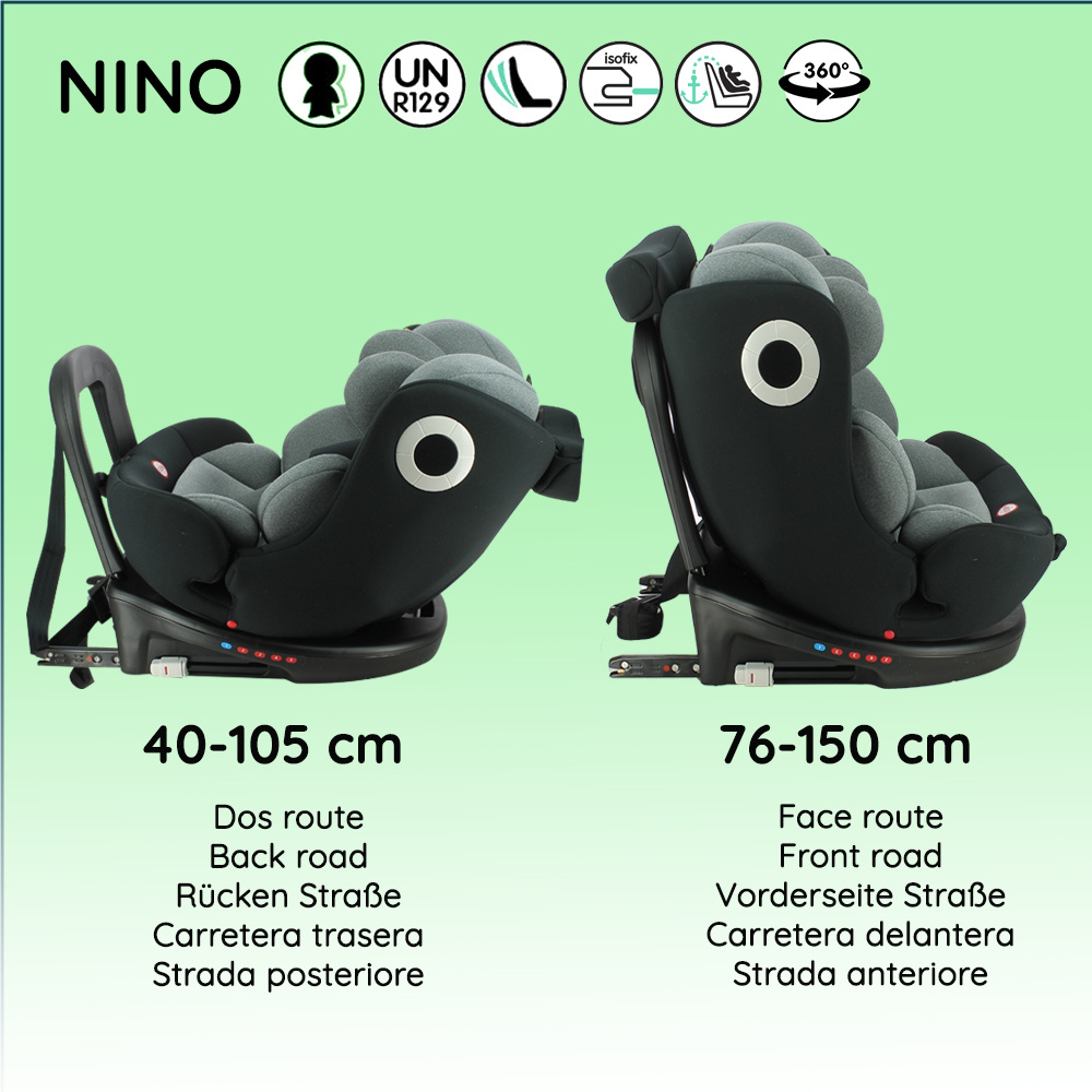 Siège auto pivotant NINO 360° isofix gris 40-150 cm i-Size - Made in Bébé