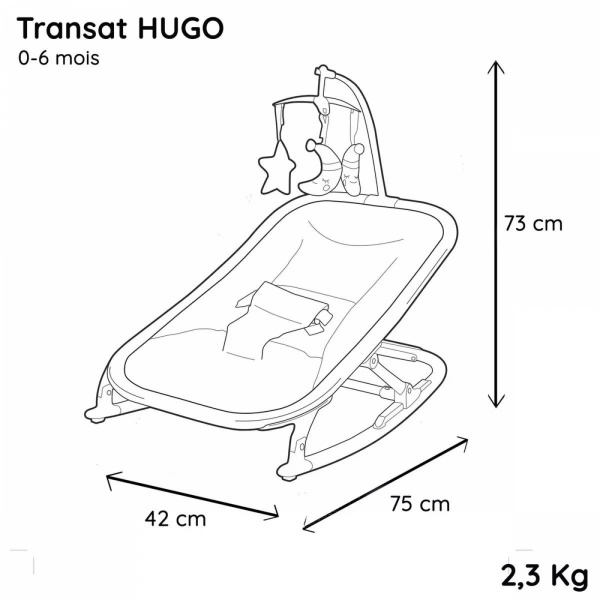 Transat bébé hugo avec mobile d'éveil Migo