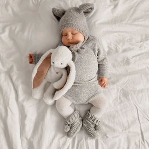 Peluche lapin 5 en 1 ecru-rose Myhummy
