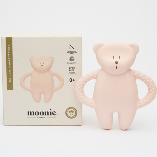 Anneau de dentition en caoutchouc naturel rose Moonie