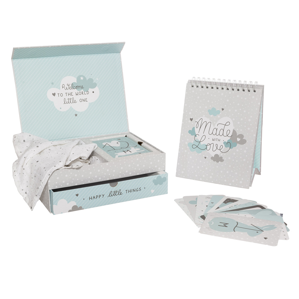 Coffret Naissance Avec Lange Cartes Etapes Et Album Photos Bleu De Atmosphera For Kids Sur Allobebe Coffret Naissance Avec Lange Cartes Etapes Et Album Photos Bleu De Atmosphera For Kids Sur Allobebe