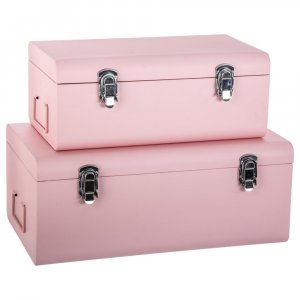 Lot de 2 malles métal rose