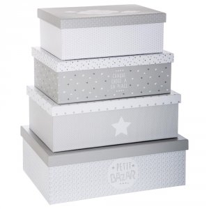 Lot de 4 boîtes de rangement gris