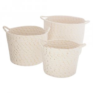 Lot de 3 paniers coton lurex beige Atmosphera for kids