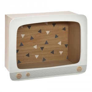 Etagère murale forme tv blanc et bois