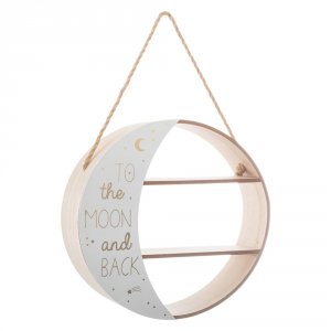 Etagère murale lune blanc et bois