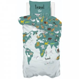 Parure de lit enfant 140x200 cm carte du monde Atmosphera for kids