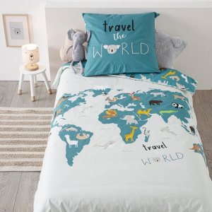Parure de lit enfant 140x200 cm carte du monde Atmosphera for kids