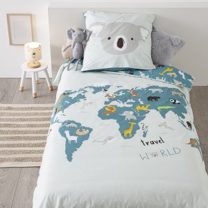 Parure de lit enfant 140x200 cm carte du monde Atmosphera for kids