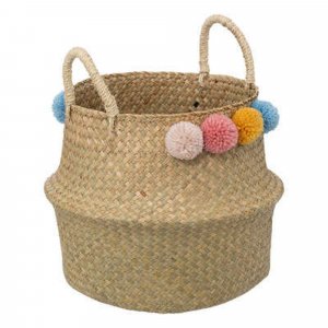 Panier de rangement pliant roseau avec pompons Atmosphera for kids