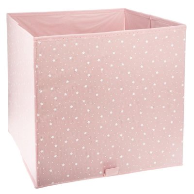 Cube de rangement 29x29 cm rose étoiles blanches