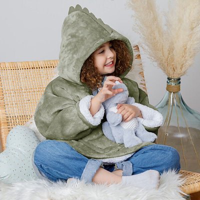 Poncho à capuche dino flanelle