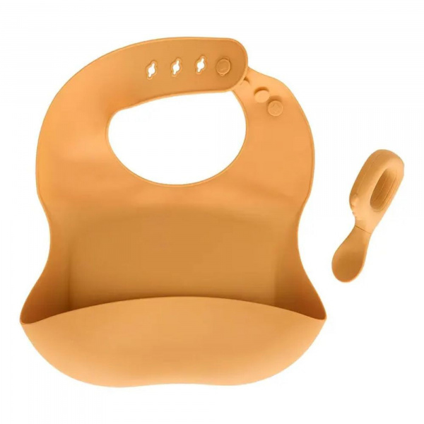 Set bavoir et cuillère yum - ocre Atmosphera for kids