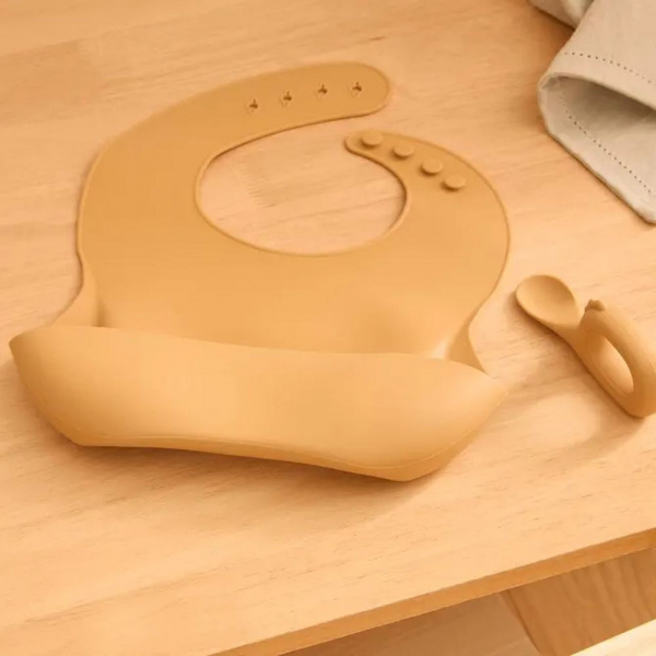 Set bavoir et cuillère yum - ocre Atmosphera for kids