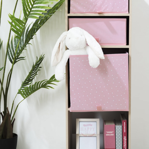 Cube de rangement 29x29 cm rose étoiles blanches Atmosphera for kids