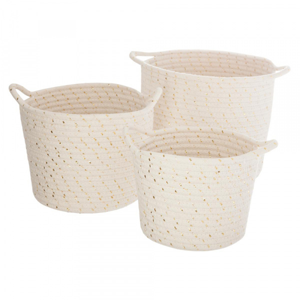 Lot de 3 paniers coton lurex beige Atmosphera for kids