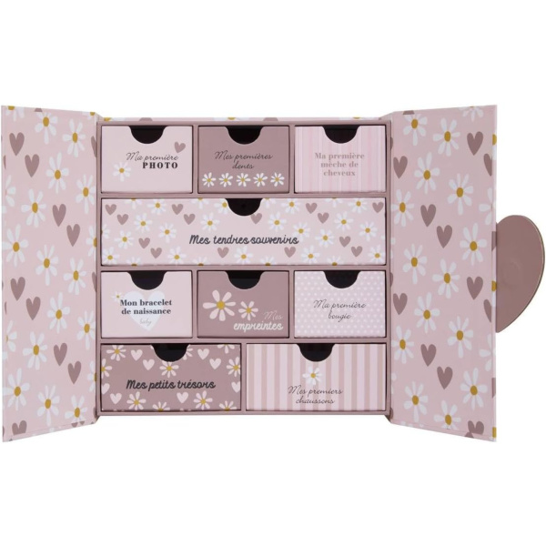 Coffret de naissance souvenirs cœurs 9 tiroirs Atmosphera for kids