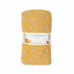 Drap housse lit bébé 70 x 140 cm trois petits lapins - ocre imprimé Moulin roty
