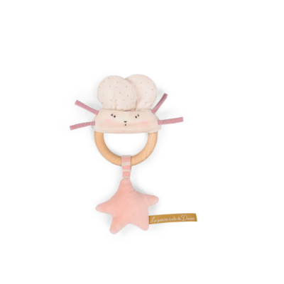 Hochet anneau bois la petite école de danse - souris rose