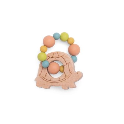 Hochet en bois et silicone trois petits lapins - tortue