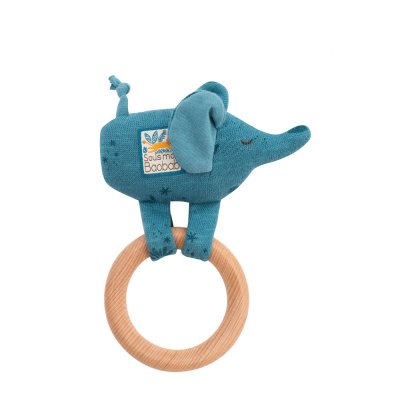 Hochet avec anneau en bois éléphant sous mon baobab