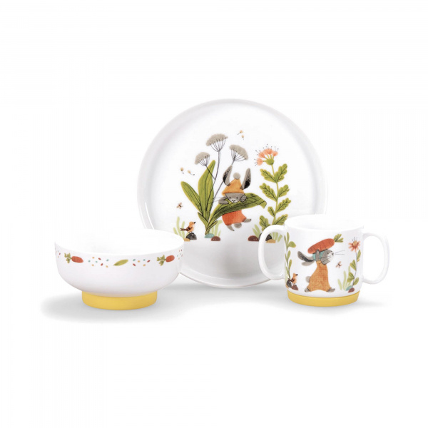 Set vaisselle 3 pièces en porcelaine trois petits lapins Moulin roty