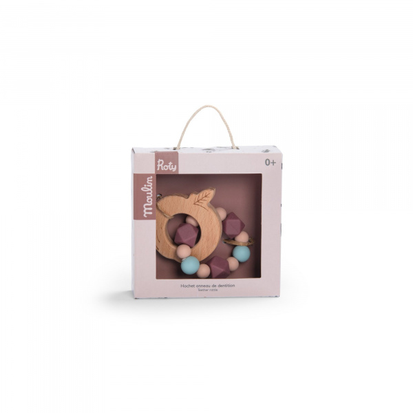 Hochet en bois et silicone après la pluie - pomme Moulin roty