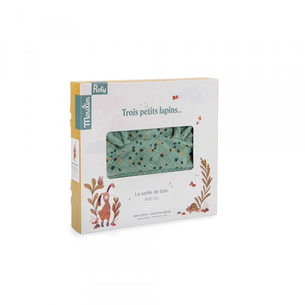 Cape de bain trois petits lapins - sauge Moulin roty